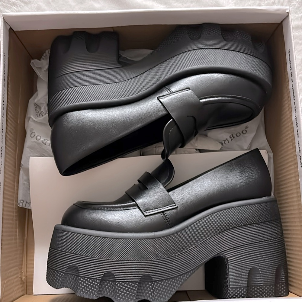 BLACK BAMBOO PLATFORM LOAFERS